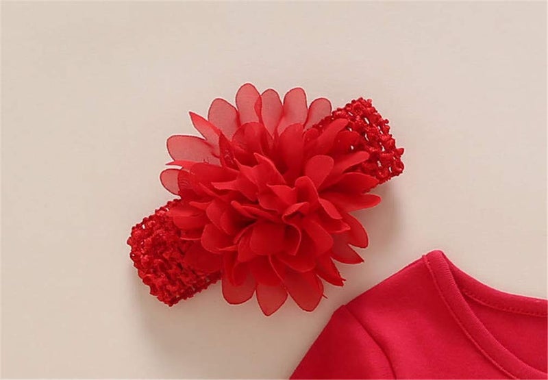 Niyage Baby Girls Clothes Dress Headband Shoes 3 Pcs Set Flowers Party Outfit Romper Dress-Red 3-6 Months - Image 2